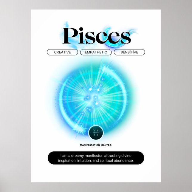 Moderne Zodiaka-Schildkröten Zitat Wasserelement Poster (Vorne)