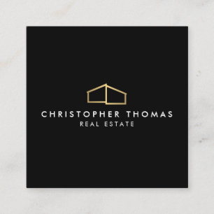 Moderne Zuhause-Logo-Imitate Gold auf Schwarz Quadratische Visitenkarte