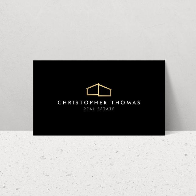 Moderne Zuhause-Logo-Imitate Gold auf Schwarz Visitenkarte (Von Creator hochgeladen)