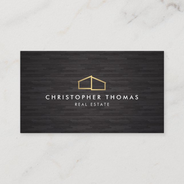 Moderne Zuhause-Logo-Imitate Gold auf Schwarzwald Visitenkarte (Vorderseite)