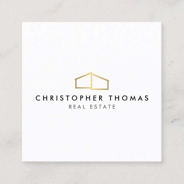Moderne Zuhause-Logo-Imitate Gold auf Weiß Quadratische Visitenkarte (Vorderseite)