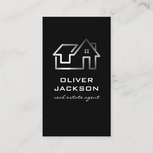 Moderne Zuhause Silver Line Artwork | Real Anwesen Visitenkarte (Vorderseite)