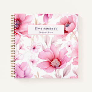 Moderne zurück zur Schule rosa Aquarellblüte Notizbuch