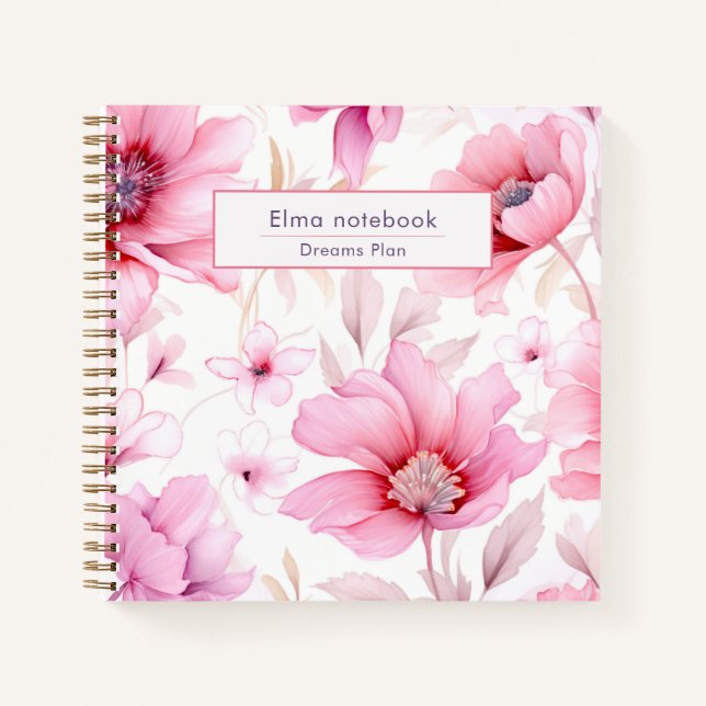 Moderne zurück zur Schule rosa Aquarellblüte Notizbuch (Vorderseite)