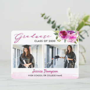 Moderne zwei Fotocollage Floral Graduation Party Einladung