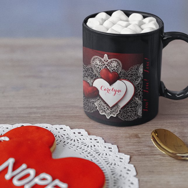 Moderne Zwei Herzen mit Spitzen und Liebe Tasse (Von Creator hochgeladen)