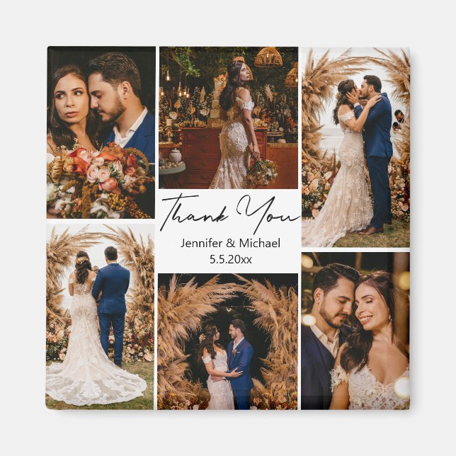 modernen Dank an 6 Fotos Collage Hochzeit Magnet (Vorne)