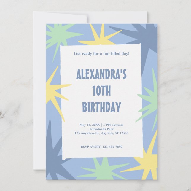 Moderner 10. Geburtstag Einladung (Vorderseite)