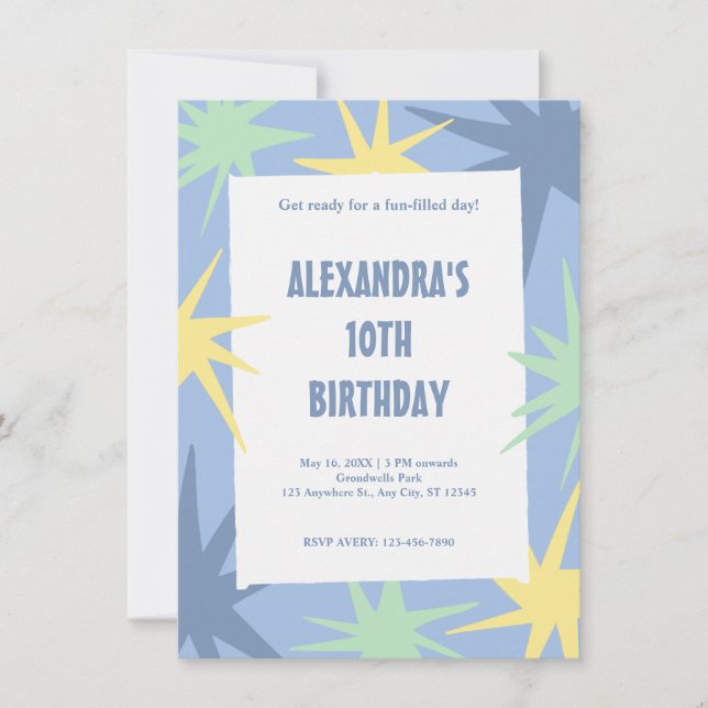 Moderner 10. Geburtstag Einladung (Vorderseite)