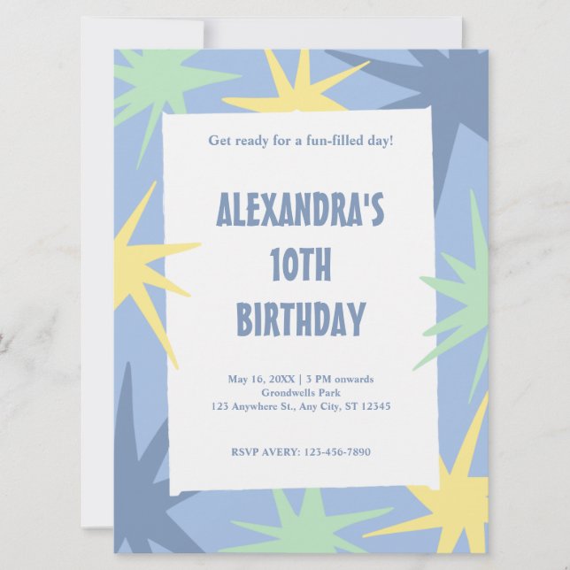 Moderner 10. Geburtstag Einladung (Vorderseite)