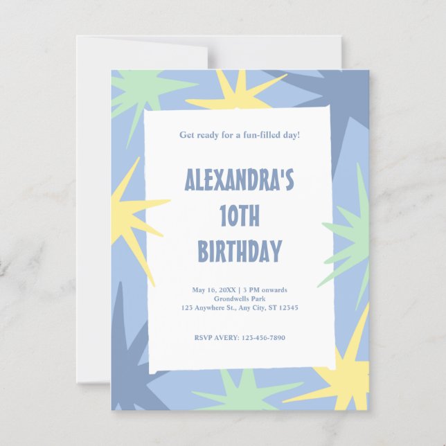 Moderner 10. Geburtstag Magneteinladung (Vorderseite)