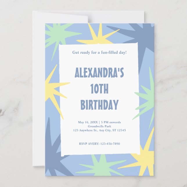 Moderner 10. Geburtstag Magneteinladung (Vorderseite)