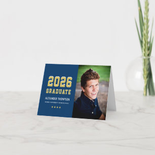 Moderner 2023 Graduate Navy Gold Foto Abschluss Dankeskarte