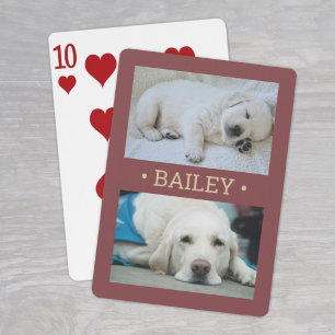 Moderner 2-Foto Hund oder irgendein Name Burgund u Spielkarten