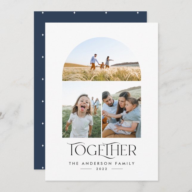 Moderner 3 Foto-Blauer Bogen mit Typografie (Vorne/Hinten)