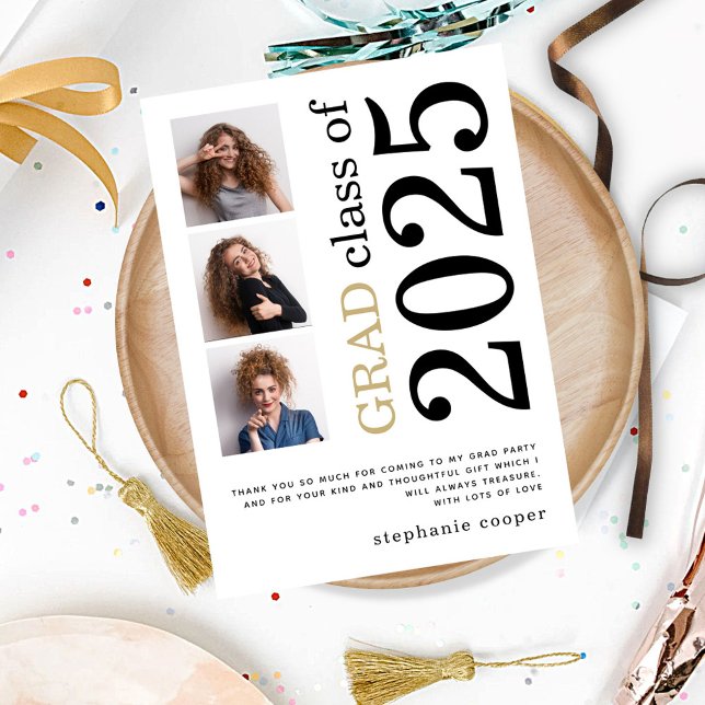 Moderner 3 Foto Fett Text 2023 Weißer Abschluss Dankeskarte (Von Creator hochgeladen)