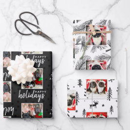 Moderner 3-Foto-Hundeschlittenurlaub Geschenkpapier Set