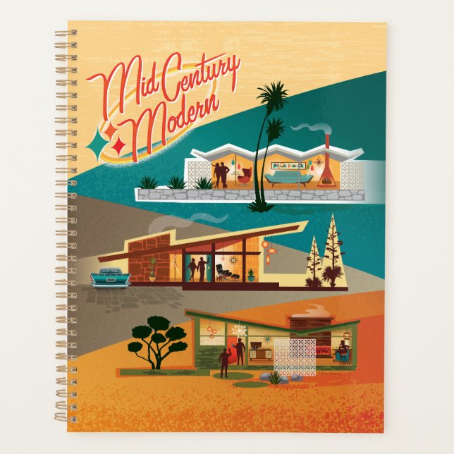 Moderner 3-Häuser Kalender-Planer Mitte Jahrhunder Planer (Vorderseite)
