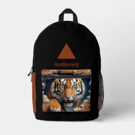 Moderner 3D-Tiger mit anpassbarem Namen  Bedruckter Rucksack
