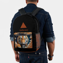 Moderner 3D-Tiger mit anpassbarem Namen Bedruckter Rucksack