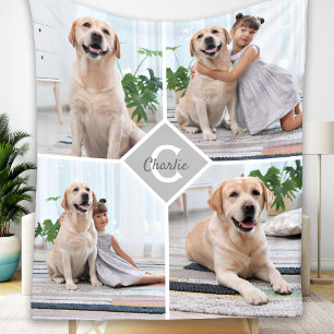 Moderner 4-Foto-Collage Haustier Hund Fleecedecke