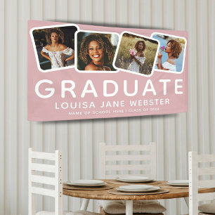 Moderner 4-Fotocollage Graduate Abschluss Pink Banner
