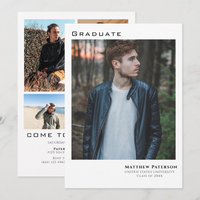 Moderner 5-Foto Collage Abschluss Einladung (Vorne/Hinten)