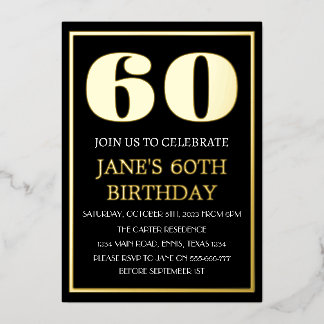 Moderner 60. Geburtstag Black Gold Foil QR Code Folieneinladung