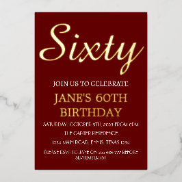 Moderner 60. Geburtstag Burgundy Gold Foil QR Code Folieneinladung