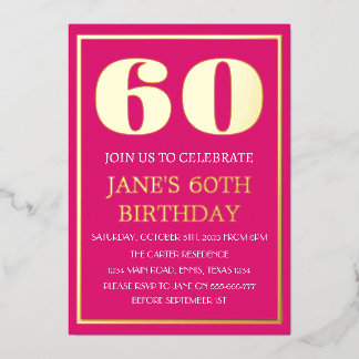 Moderner 60. Geburtstag Magenta Gold Foil QR Code Folieneinladung