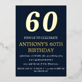 Moderner 60. Geburtstag Navy Blue Gold Foil QR Cod Folieneinladung
