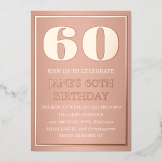 Moderner 60. Geburtstag Rose Gold Foil QR Code Folieneinladung