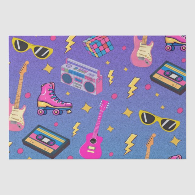 Moderner 80er Stil Hübsch Neon Pink Lila Seidenpapier (Vorderseite)