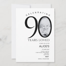 Moderner 90. Geburtstag mit Foto in Anzahl, Minima Einladung