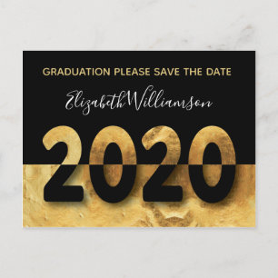 Moderner Abschluss 2020 Save the Date Gold Postkarte