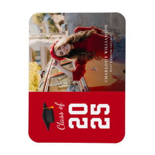 Moderner Abschluss 2025 Red White Grad Foto Magnet