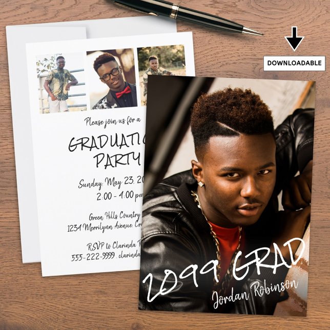 Moderner Abschluss 4 Fotos Handschrift Einladung (Von Creator hochgeladen)