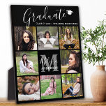 Moderner Abschluss 8 FotoCollage Black Graduate Fotoplatte<br><div class="desc">Feiern Sie Ihren Absolvent und geben Sie ein besonderes personalisiertes Geschenk mit dieser individuellen Foto Collage Abschluss-Plakette. Diese einzigartige Collage Collage Graduate Plaque mit einem Monogramm Initial, Name in Script, Abschluss Jahr und Schulname. Personalisieren Sie Ihre Lieblings-Senior-Portrait oder Uni-Fotos, und personalisieren Sie mit geschlossen Jahr, Name, High School oder Uni....</div>