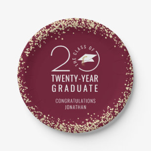 Moderner Abschluss Class Jahr Maroon Gold Confetti Pappteller
