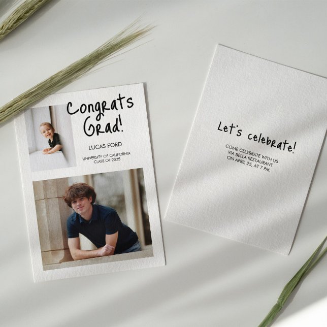 Moderner Abschluss damals und heute zwei Fotos Einladung (Von Creator hochgeladen)