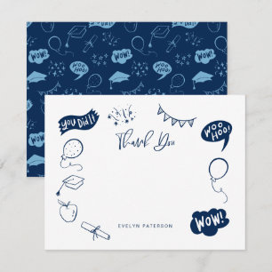 Moderner Abschluss Doodle Navy Blue Vielen Dank Mitteilungskarte