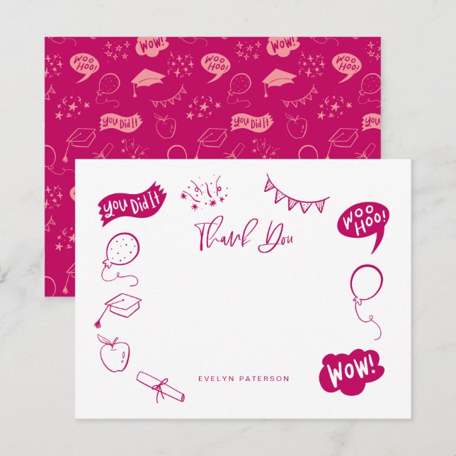 Moderner Abschluss Doodle Pink Vielen Dank Mitteilungskarte (Vorne/Hinten)