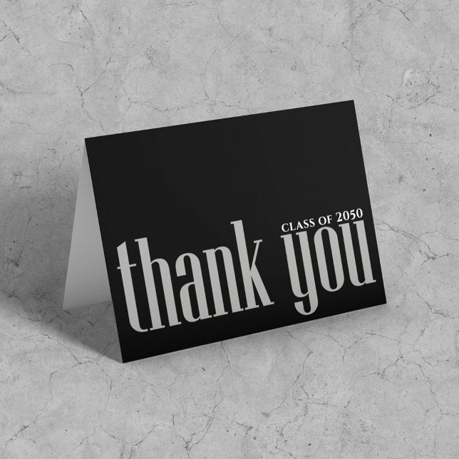 Moderner Abschluss Einfache Typografie Karte (Simple black and grey photo thank you card. )