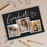 Moderner Abschluss für Drehbuch-Graduate Einladung<br><div class="desc">Ein moderner Script Graduate Foto Collage Abschluss Einladung mit handgeschriebenem Schriftart und 3 Fotos auf der Vorderseite mit Namen und Abschluss Details. Die Rückseite hat 2 Fotos und Party Details. Klicken Sie auf die Schaltfläche Bearbeiten,  um dieses Design anzupassen.</div>
