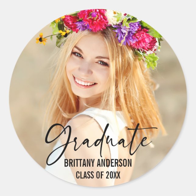 Moderner Abschluss für Tintenstift-Drehschrift Runder Aufkleber (Vorderseite)