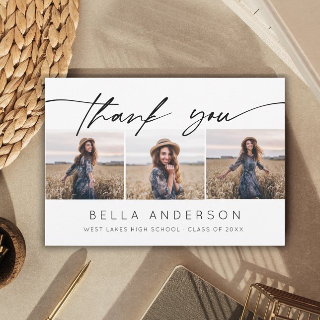 Moderner Abschluss Handgeschriebenes Skript 3 Foto Dankeskarte (Von Creator hochgeladen)