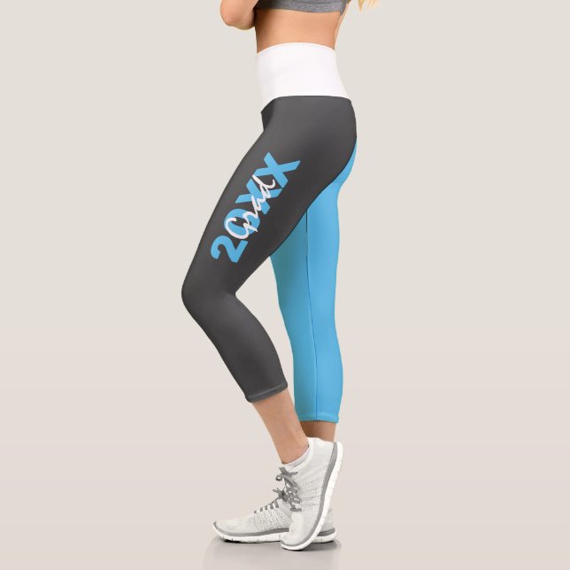Moderner Abschluss in Blau, Weiß und Grau Capri Leggings (Links)