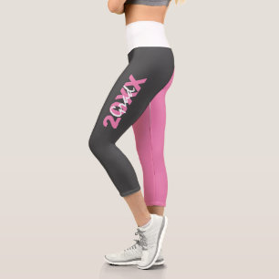Moderner Abschluss in Rosa, Weiß und Grau Capri Leggings