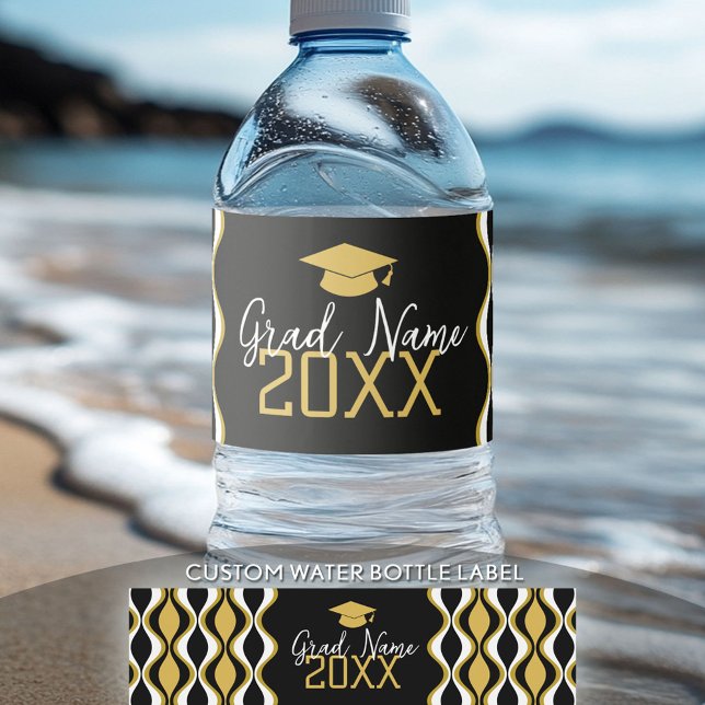 Moderner Abschluss mit Funky-Muster und Name (Graduation Water Bottle Label)