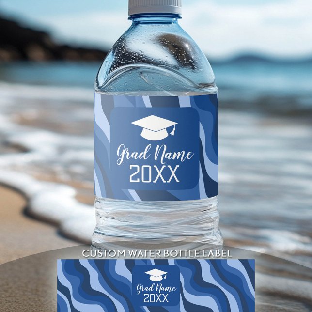 Moderner Abschluss mit Funky-Muster und Name (Custom Graduation Water Bottle Label)